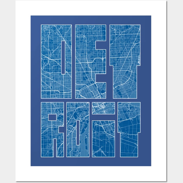 Detroit, Michigan, USA Map Typography - Blueprint Wall Art by deMAP Studio